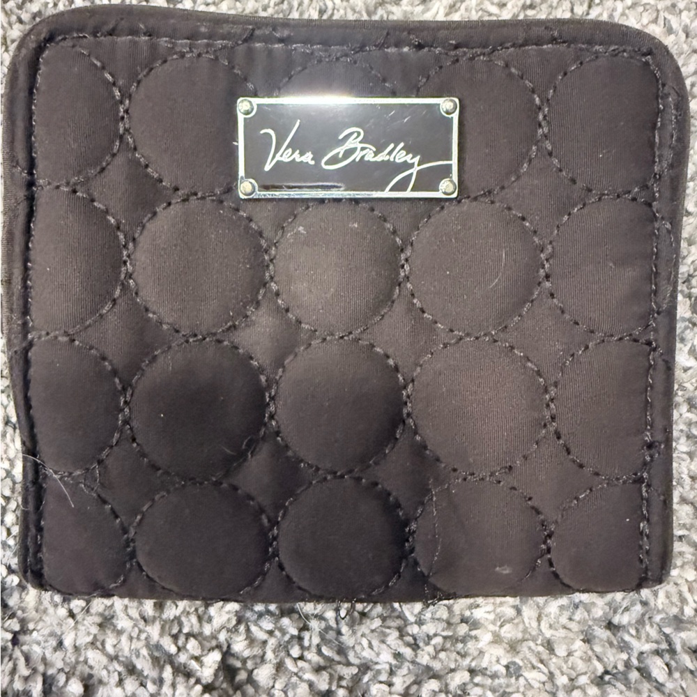 Vera Bradley Black Quilted Circle-Pattern Wallet with Logo Plaque